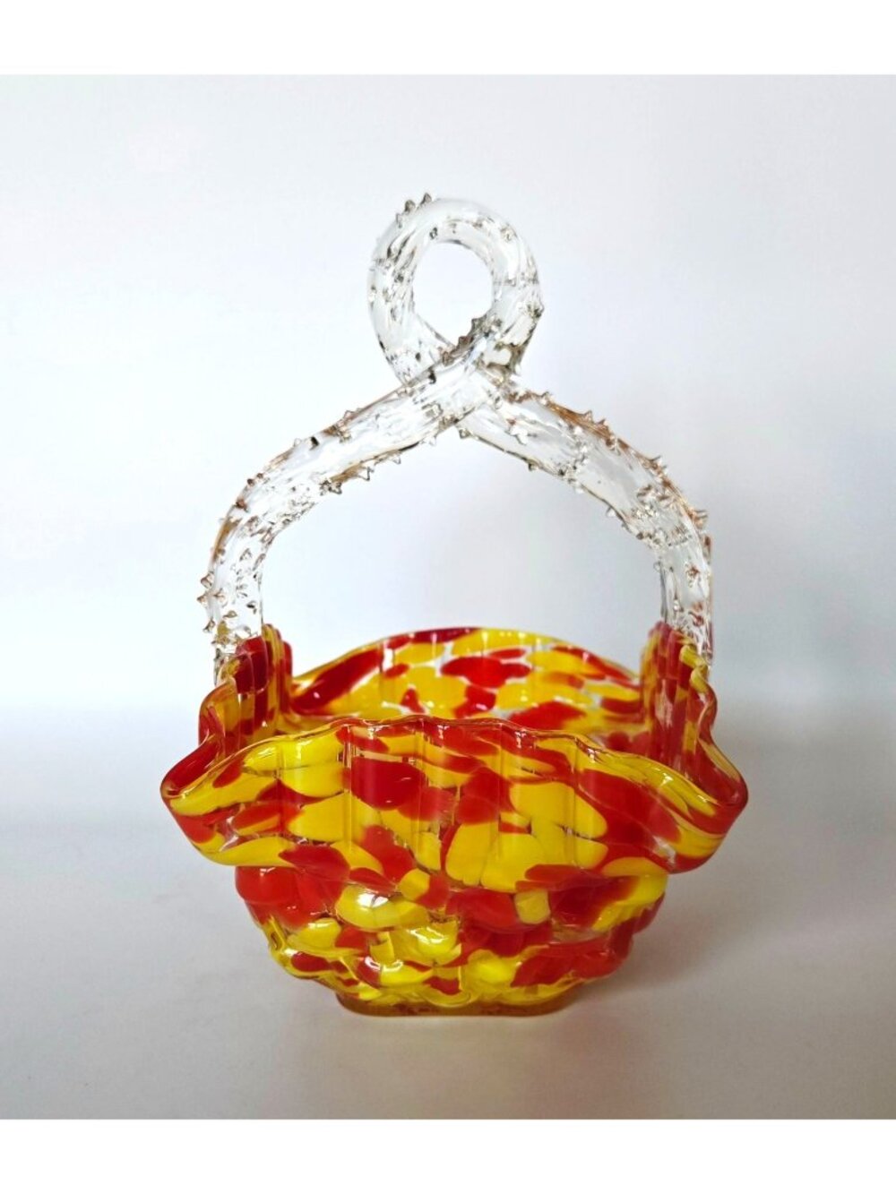 Franz Welz Victorian Czech Basket Red & Yellow Splatter Speckled Design Decorati